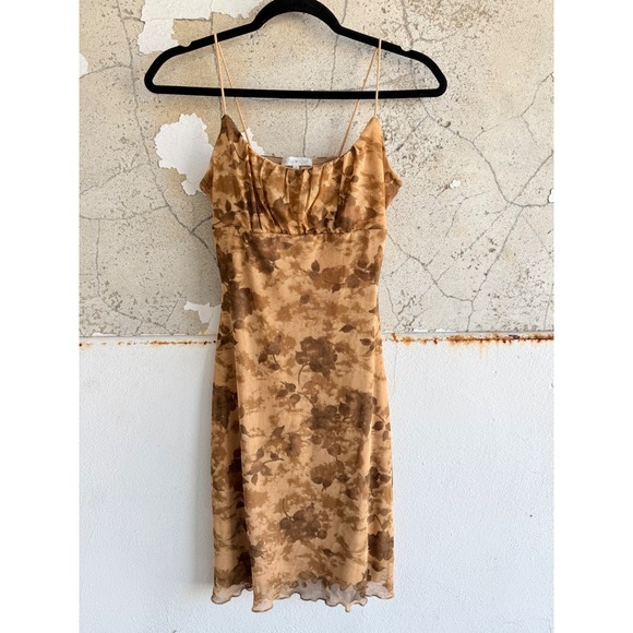 Ultra Flirt Dresses & Skirts - Mesh Mini Dress Floral Ruched Slip Dress Lettuce Hem Womens S Y2K Boho Festival